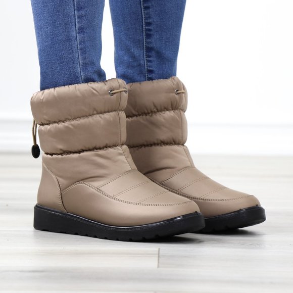 Weather Resistant Warm Synthetic Fur Inside Taupe Above Ankle Boots - Picture 2 of 13